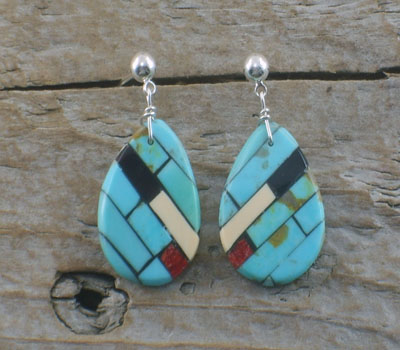 Native American Earring Mosaic Inlay Round dangle A